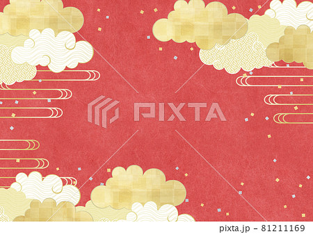 和紙の風合い-赤色-日本-正月-金箔-雲-紙吹雪 81211169