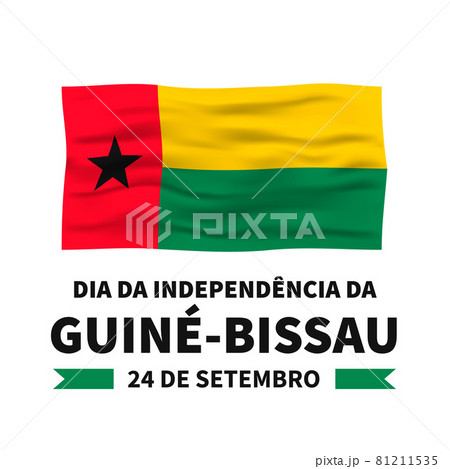 Guinea-Bissau Independence Day lettering in Portuguese with flag. National holiday celebrate on September 24. Vector template for typography poster banner, flyer, greeting card, postcard 81211535