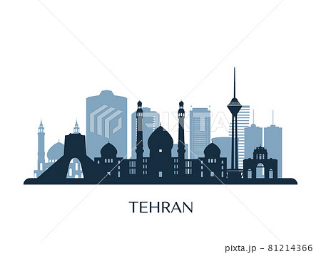 Tehran skyline, monochrome silhouette. 81214366