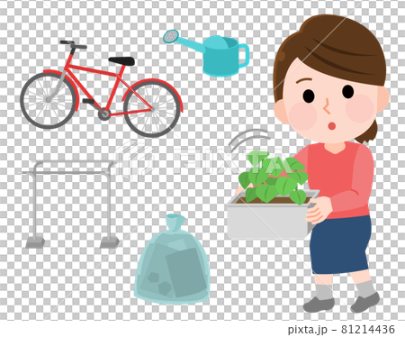 Typhoon countermeasures: A woman who puts things that are likely to fly inside the house 1 Illustration Typhoon countermeasures: A woman who puts things that are likely to fly inside the house 1 Illustration 81214436
