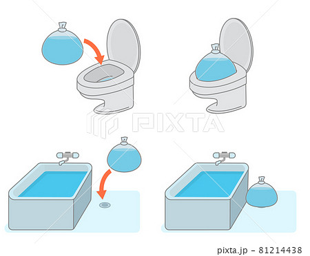 台風 洪水対策 トイレや排水溝口に水のうを置く イラストのイラスト素材