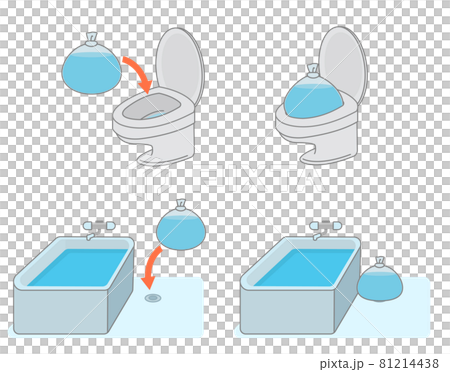 台風・洪水対策　トイレや排水溝口に水のうを置く　イラスト 81214438
