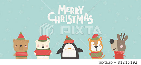Christmas card with Cute animals. Hand drawn characters Greeting card Vector illustration. Christmas card with Cute animals. Hand drawn characters Greeting card Vector illustration. 81215192
