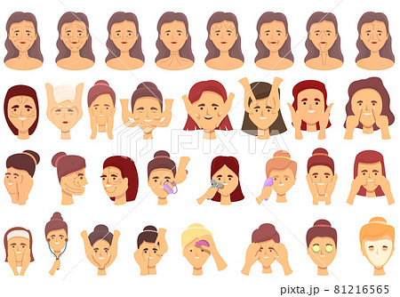 Facial massage icons set cartoon vector. Face skin Facial massage icons set cartoon vector. Face skin 81216565