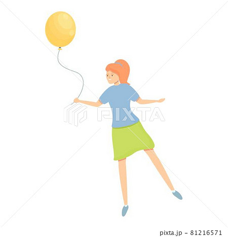 Girl yellow balloon icon cartoon vector. Child holding Girl yellow balloon icon cartoon vector. Child holding 81216571