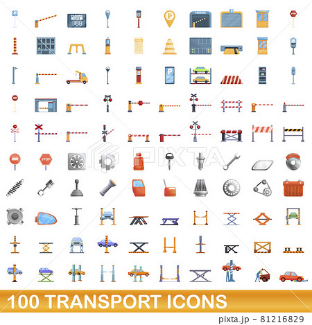 100 transport icons set, cartoon style 100 transport icons set, cartoon style 81216829