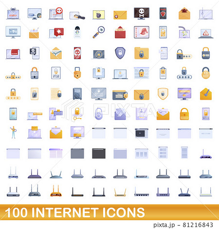 100 internet icons set, cartoon style 100 internet icons set, cartoon style 81216843
