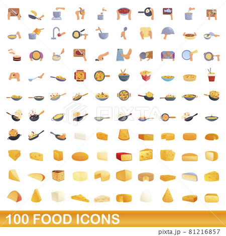 100 food icons set, cartoon style 100 food icons set, cartoon style 81216857