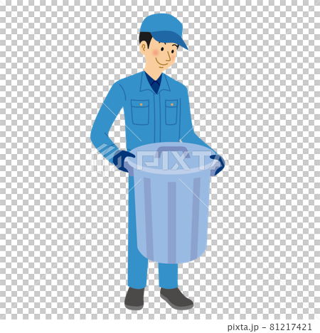 Cleaning man with a trash can 81217421