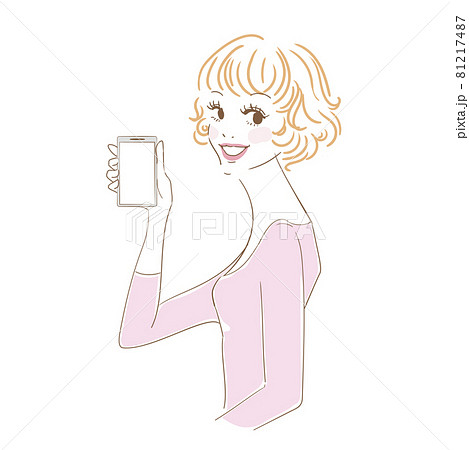 スマホを持つ可愛い女性のイラスト素材