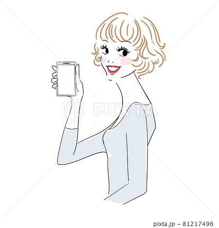 スマホを持つ可愛い女性のイラスト素材