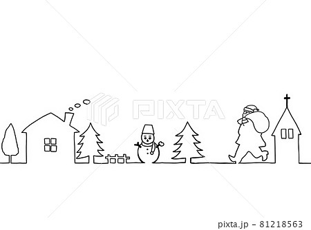 サンタクロースと町の風景　線画イラスト 81218563