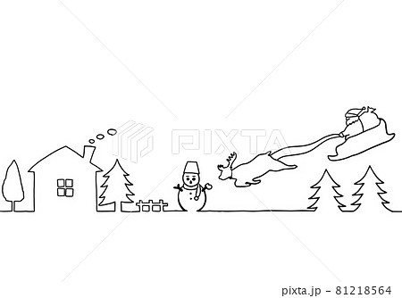 サンタクロースと町の風景　線画イラスト 81218564
