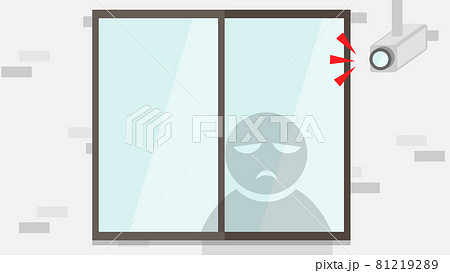空き巣 防犯カメラ 家 窓 外から見ている 入れない がっかりのイラスト素材
