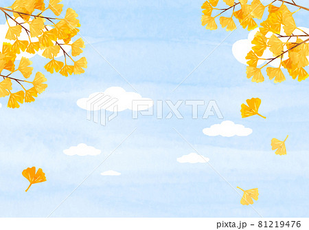 은행 나무의 나뭇 가지 가을 배경 소재 손으로 그린 수채화 02 - 스톡일러스트 [81219476] - Pixta