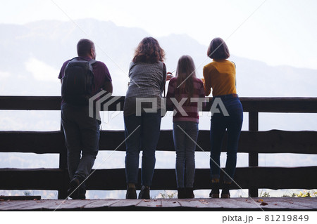 happy family on the observation deck 81219849