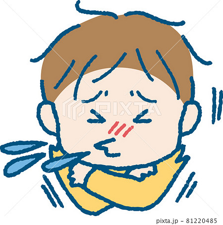 くしゃみをする男の子のイラストのイラスト素材