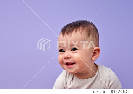 Happy little child is smiling enjoying adopted life. Concept of happy family 81220632