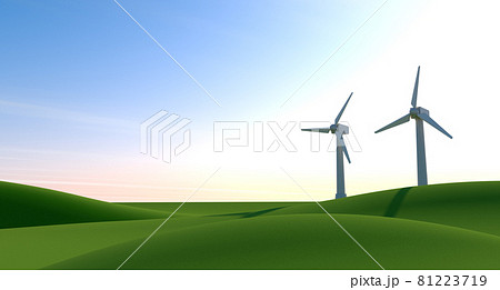 風の力でエネルギーを作る 風力発電と自然の景色 地球環境と再生可能エネルギー のイラスト素材