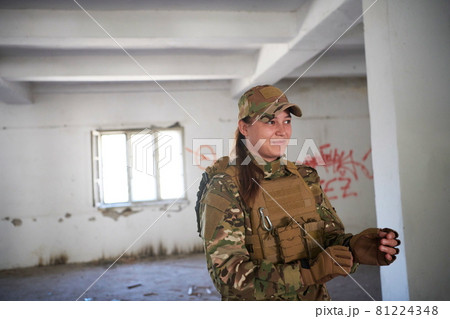 military female soldier having a break 81224348