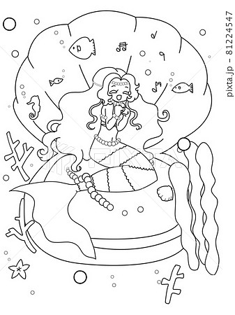 童話 人魚姫 塗り絵のイラスト素材