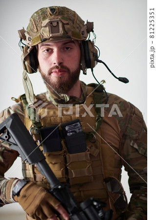 modern warfare soldier portrait in urban environment 81225351