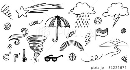 Collection of hand drawn doodle weather icons isolated on white background. 81225675