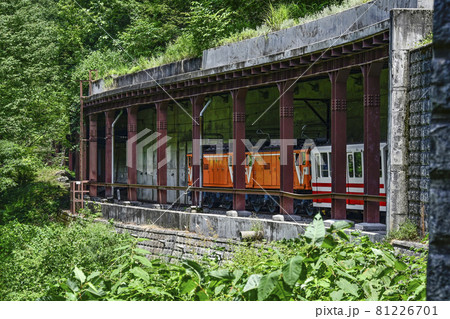 覆道を走行する黒部渓谷トロッコ電車 覆道を走行する黒部渓谷トロッコ電車 81226701