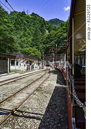 猫又駅を通過する黒部渓谷トロッコ電車 81226725