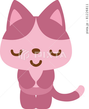 お辞儀をしている紫のネコのちびキャライラストのイラスト素材