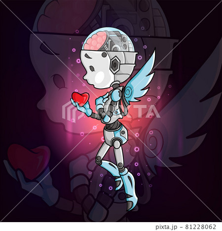 The fairy robot holds the heart esport logo design  81228062