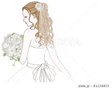 横向きの花嫁 ウエディングドレス 上半身 のイラスト素材