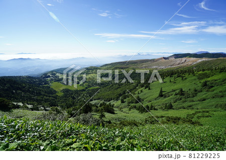 群馬県　草津白根山付近の国道292号から芳ケ平と草津白根山方面を見る　2021年8月6日 81229225