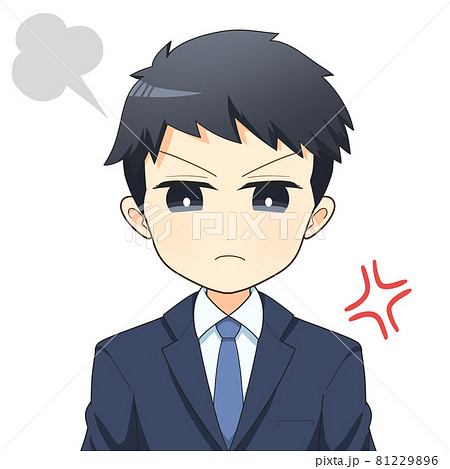 スーツの男性イラスト バストアップ 怒るのイラスト素材