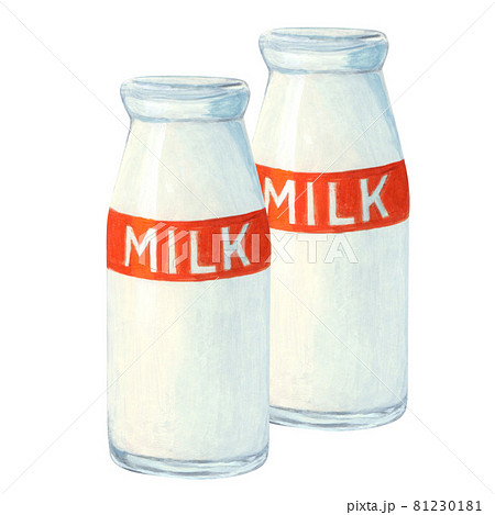 牛乳瓶 ミルク 2本 手描き のイラスト素材