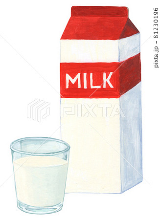 牛乳パックとコップに入った牛乳 手描き のイラスト素材