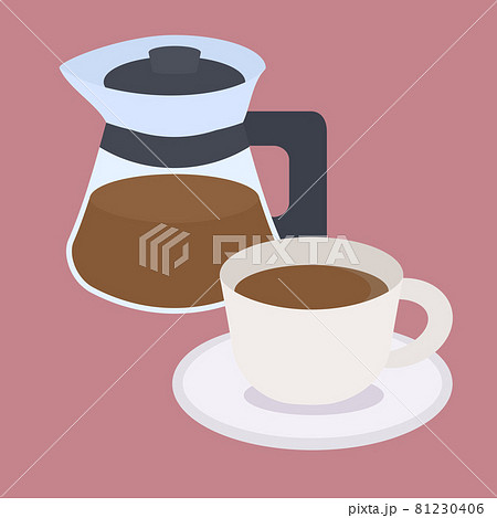 シンプルでかわいいコーヒーサーバーとコーヒーカップのイラストのイラスト素材