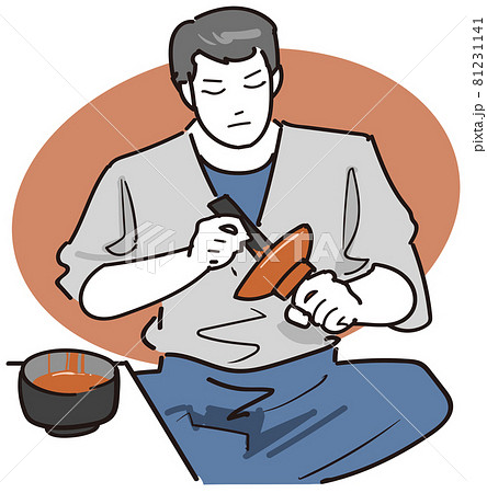 職人-食器に光沢を付けるために塗装する 81231141