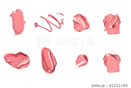 Coral beauty cosmetic texture isolated on white background, smudged makeup emulsion cream smear or foundation smudge, crushed cosmetics product and paint strokes 81231194