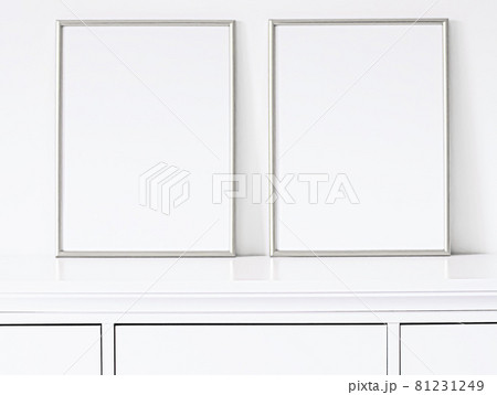 Silver frame on white furniture, luxury home decor and design for mockup, poster print and printable art, online shop showcase Silver frame on white furniture, luxury home decor and design for mockup, poster print and printable art, online shop showcase 81231249