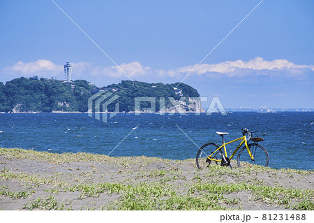 【茅ヶ崎市】茅ヶ崎海岸から江の島を望む 81231488