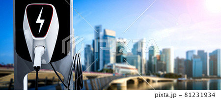 EV charging station for electric car in concept of green energy and eco power 81231934