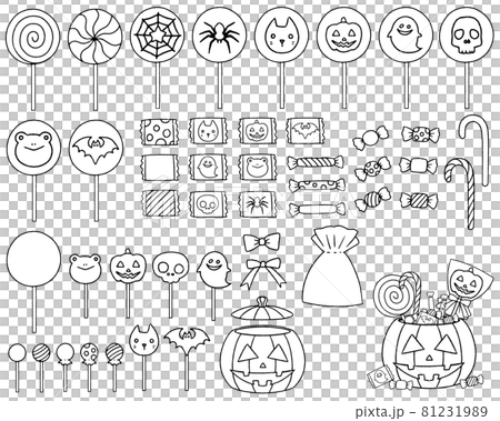 ハロウィンのお菓子の線画イラスト 81231989