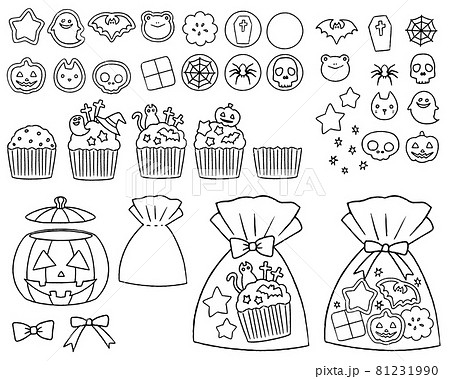 ハロウィンのお菓子の線画イラストのイラスト素材