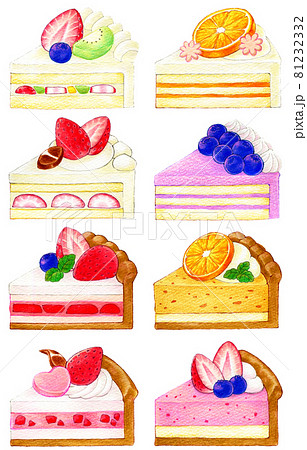 フルーツのケーキの色鉛筆画イラストのイラスト素材