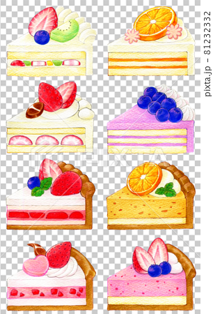フルーツのケーキの色鉛筆画イラストのイラスト素材