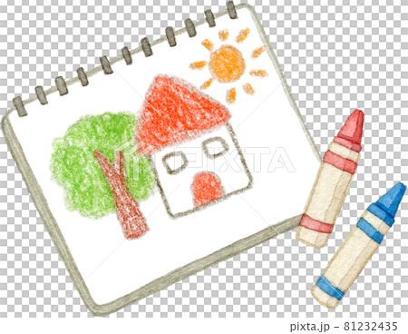 クレヨンとスケッチブックの水彩イラスト(お絵描き) 81232435