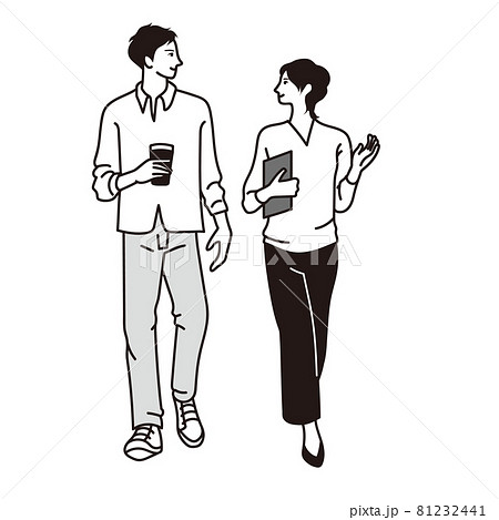オフィスの男女が話しながら歩くイラストベクターのイラスト素材