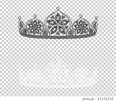 五邊形排列的鑽石頭飾，呈五角形手繪線描插圖_022 81233238