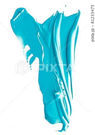 Mint blue beauty cosmetic texture isolated on white background, smudged makeup smear or cosmetics product smudge, paint brush strokes 81233475